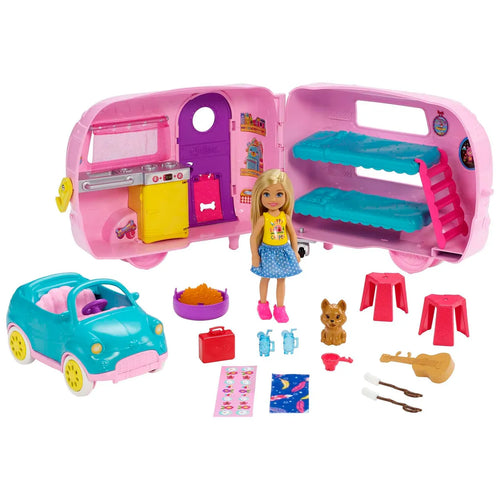 Barbie Chelsea Doll with Toy Car and Camper Playset