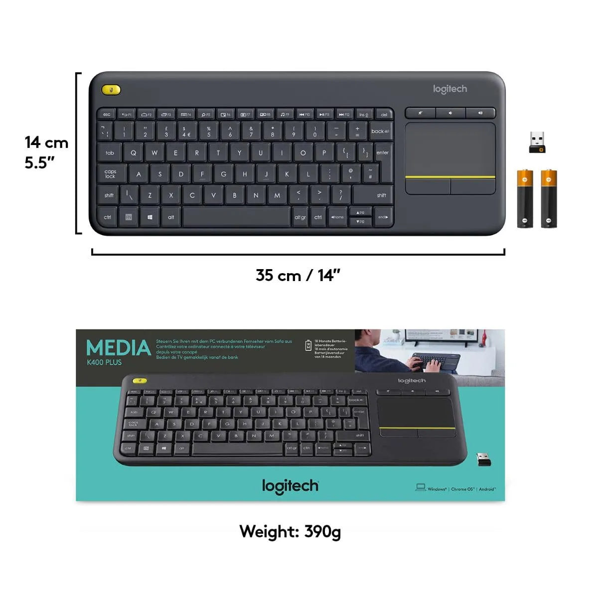 Logitech K400 Plus Wireless Touch TV Keyboard With Easy Media Control