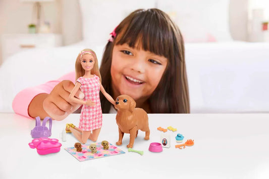 Barbie Doll & Pets Set featuring Mommy Dog and Puppies