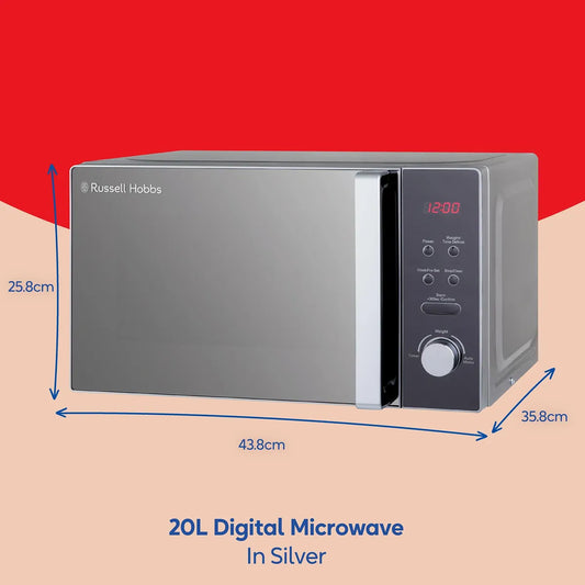 Russell Hobbs RHM2076S-AZ 20 Litre 800 W Silver Digital Solo Microwave