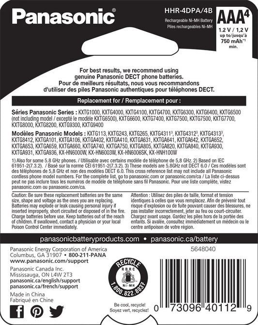 Panasonic Genuine HHR-4DPA/4B AAA NiMH Rechargeable Batteries