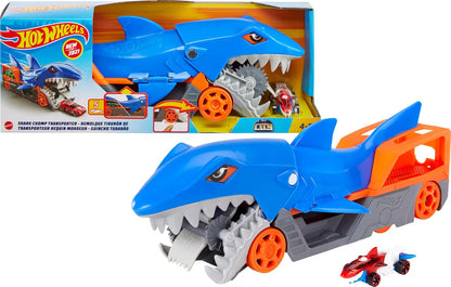 Hot Wheels Shark Chomp Transporter & Includes 1:64 Vehicle