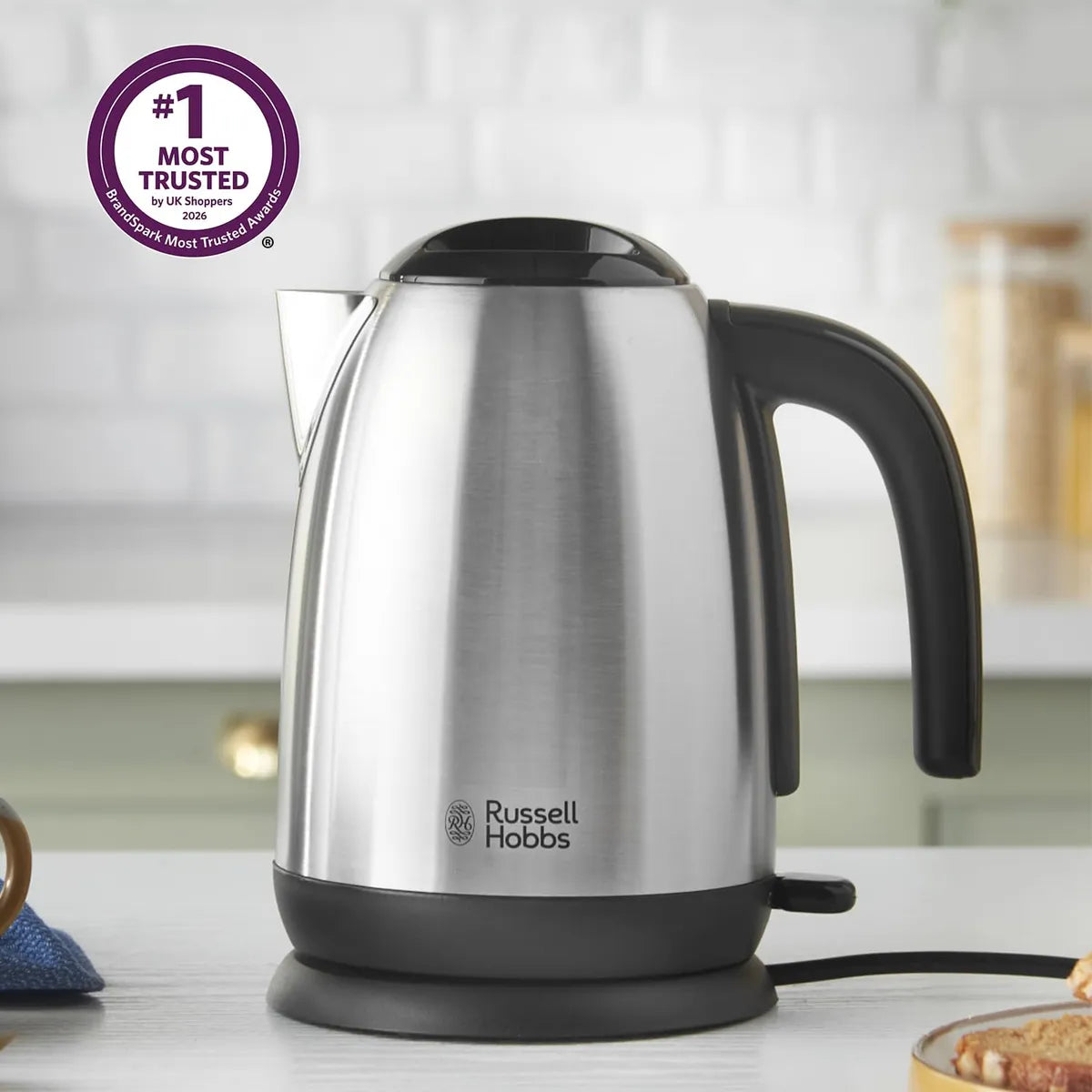 Russell Hobbs Brushed Stainless Steel & Black Electric 1.7L Cordless - Brushed Steel
