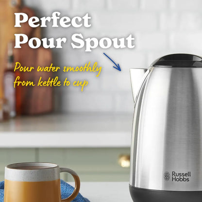 Russell Hobbs Brushed Stainless Steel & Black Electric 1.7L Cordless - Brushed Steel