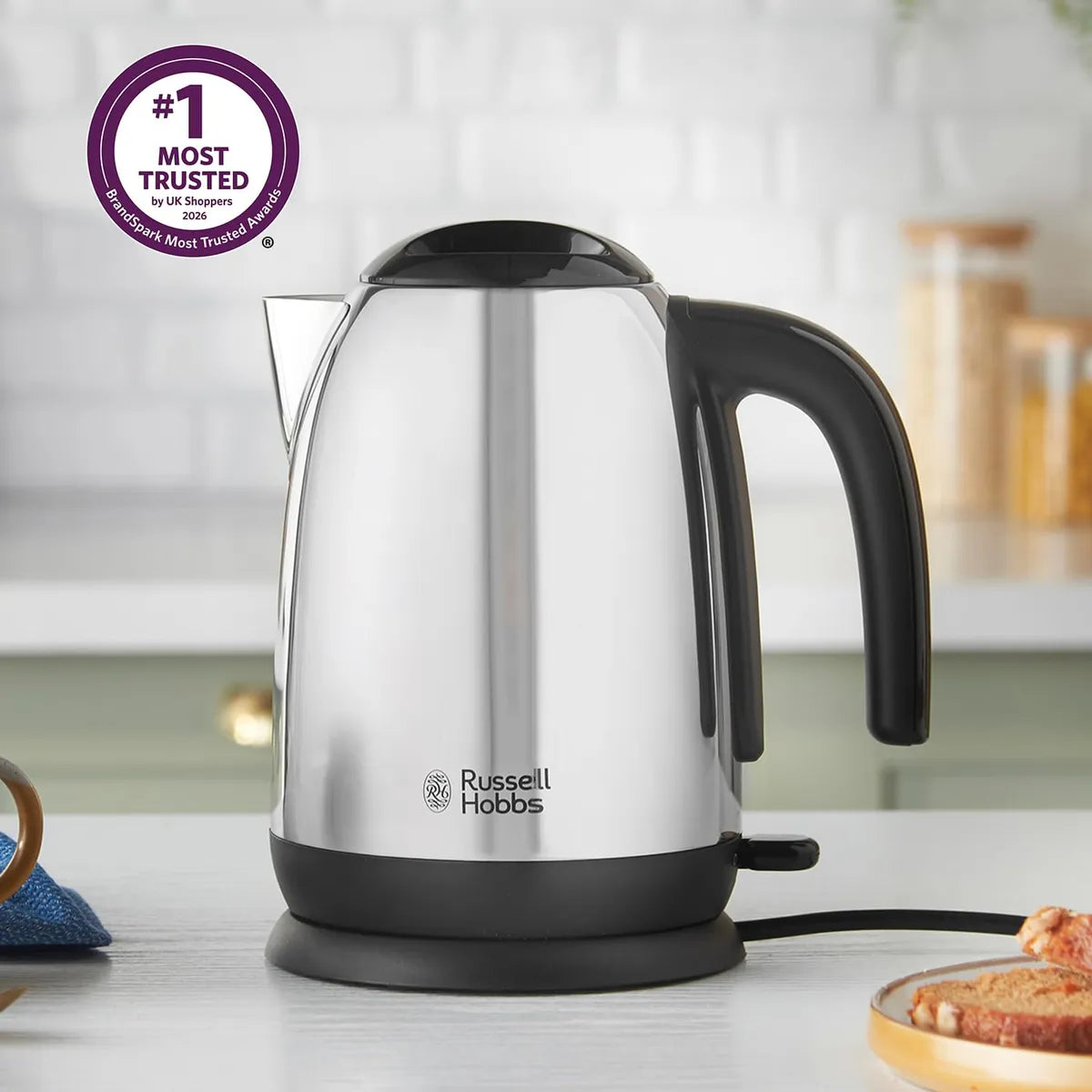 Russell Hobbs Stainless Steel & Black Electric 1.7L Cordless Kettle