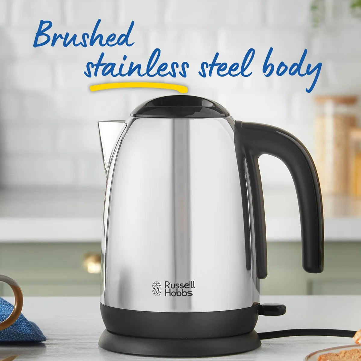 Russell Hobbs Stainless Steel & Black Electric 1.7L Cordless Kettle