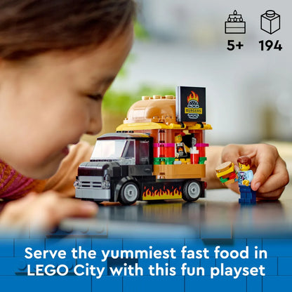 LEGO City Burger Van, Food Truck Toy for 5 Plus Year Old Boys