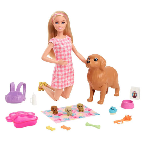 Barbie Doll & Pets Set featuring Mommy Dog and Puppies